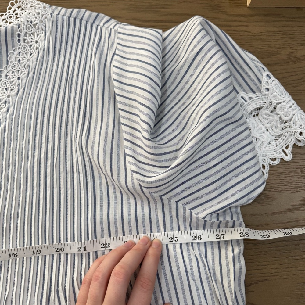 Catherine Malandrino 3X Striped Boho Blouse Lace Trim Top Cottagecore Coastal‎ - Picture 15 of 15